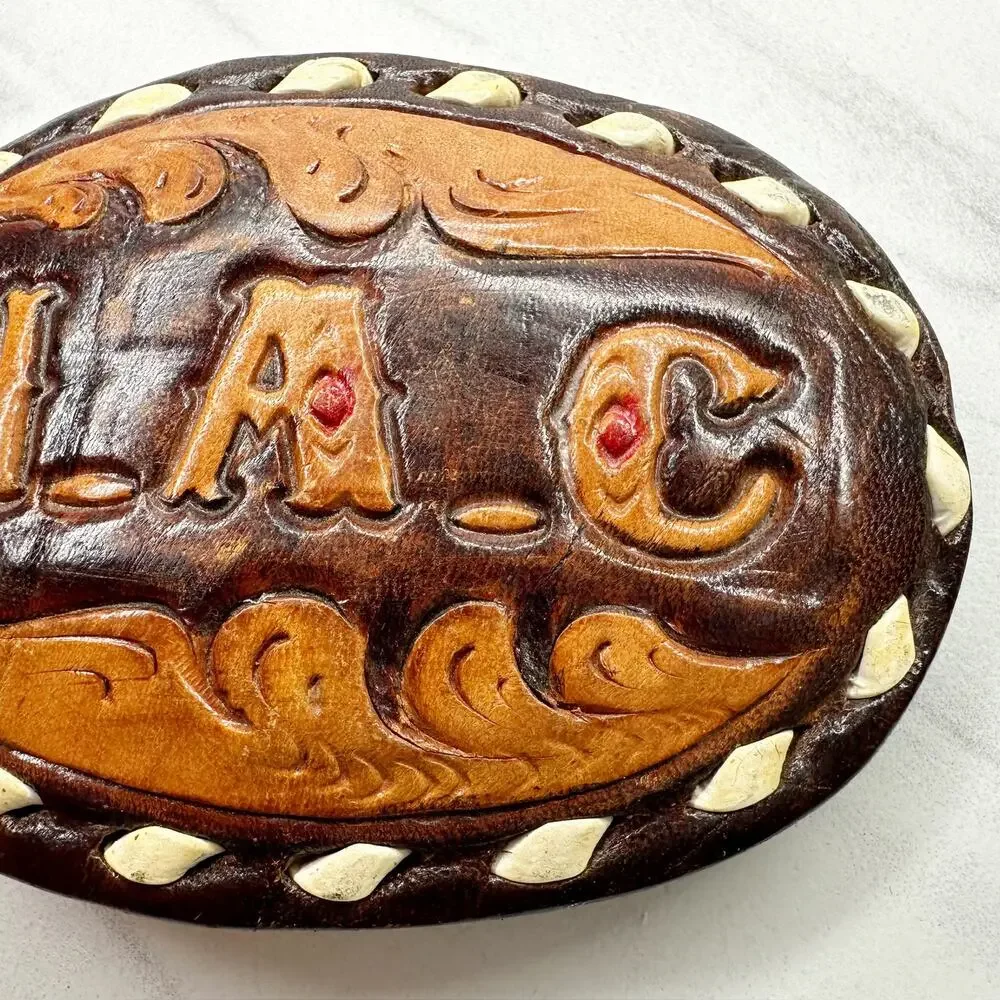 Vintage NAC Initials Custom Leather Western Belt Buckle ✨